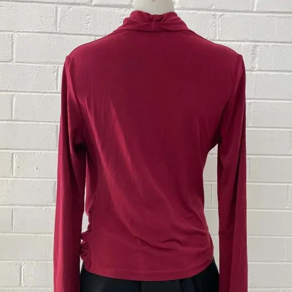 OJAY Berry Purple Winter Office Long Sleeve Draped Wrap Top - Picture 5 of 7